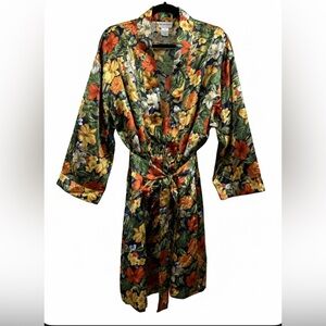 NWOT Vintage Michelle Louise Satin Floral Robe & Chemise Set